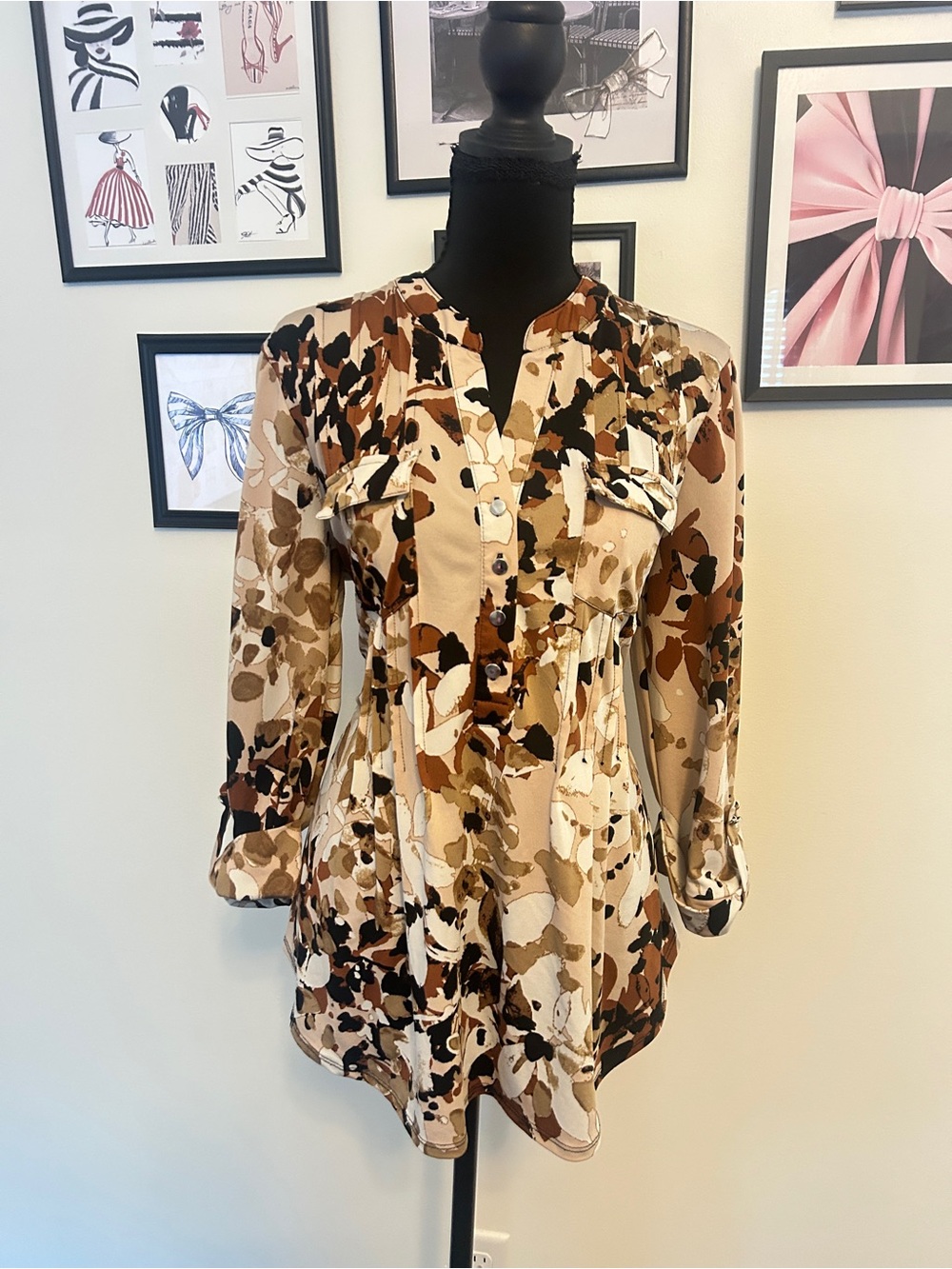 Ava & Grace Beige Brown Abstract Print Tunic